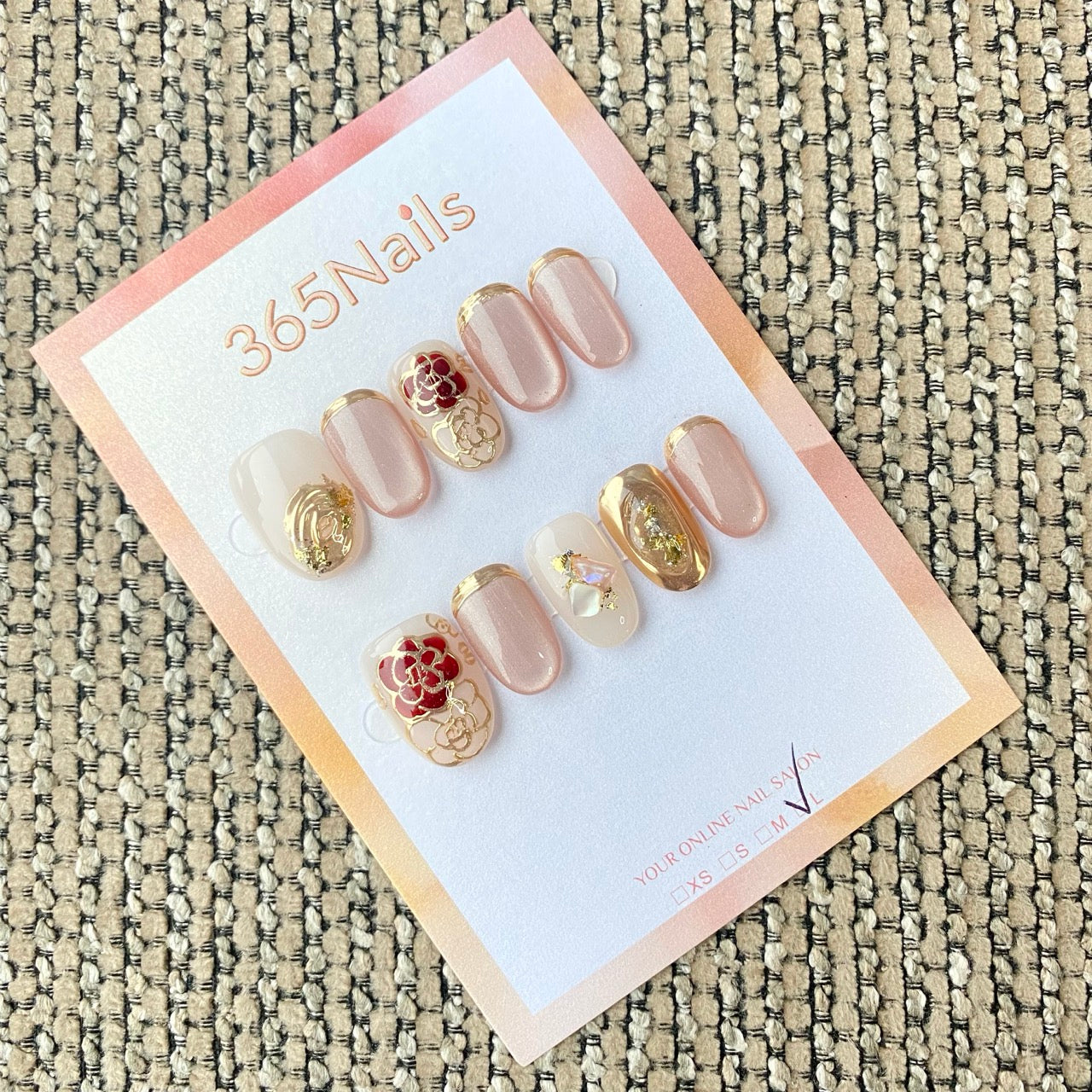 365nails: "Camellia Gold French" – handmade press-on nail
