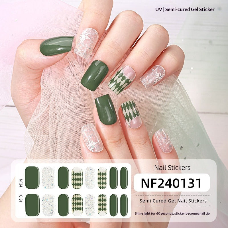 Semi-Cured Gel Nail Strips Christmas Snowflake Festive Glossy Design (MOQ=3)
