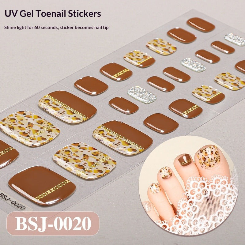 Semi-Cured Gel Nail Strips French Leopard 3D Foil Gradient Design (MOQ=3)
