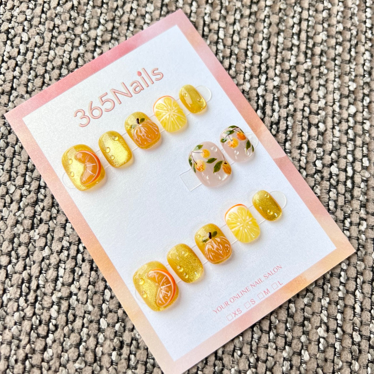 365nails: "energetic orange grapefruit pastoral" – handmade press-on nails
