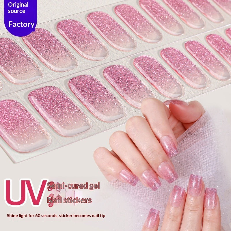 Semi-Cured Gel Nail Strips Gradient Glitter Shimmer Glossy Design (MOQ=3)