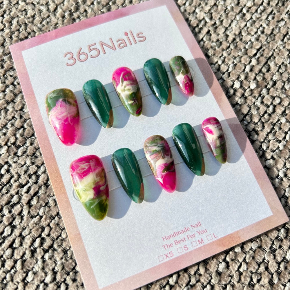 Monet's Garden & Watermelon Tourmaline Vintage Abstract Smudge Nails ｜ Handmade Smudge Series(moq=30)