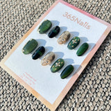 The Gilded Serpent: "Emerald Mamba" – Deep Green Cat Eye & Champagne Honeycomb Handmade Press-On Nails with Crystal Starburst