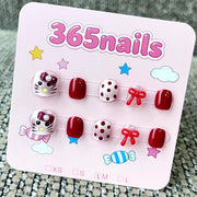 365nails: "Hello Kitty's Red Bow" – 3D Character & Polka Dot Handmade Short Square Nails