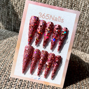 Berry Crush - Burgundy Chunky Glitter Stiletto Press-On Nails | Starry Glitter Series