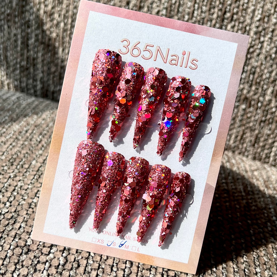 Berry Crush - Burgundy Chunky Glitter Stiletto Press-On Nails | Starry Glitter Series