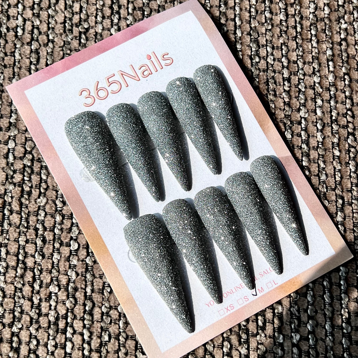 Silver Smoke - Grey Fine Glitter Stiletto Press-On Nails | Starry Glitter Series