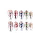 Multicolored ribbon bow French almond Press On Nail