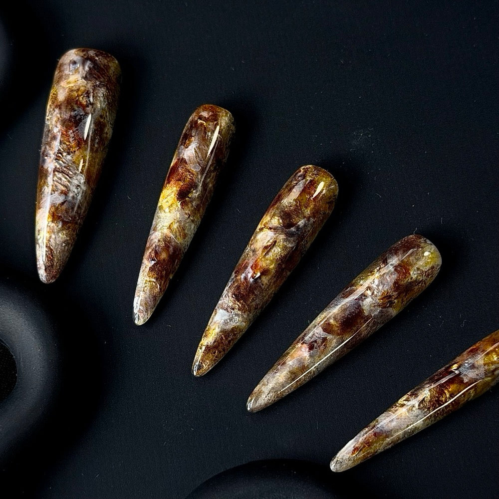 Brown Gold Textured Stiletto Press-On Nails