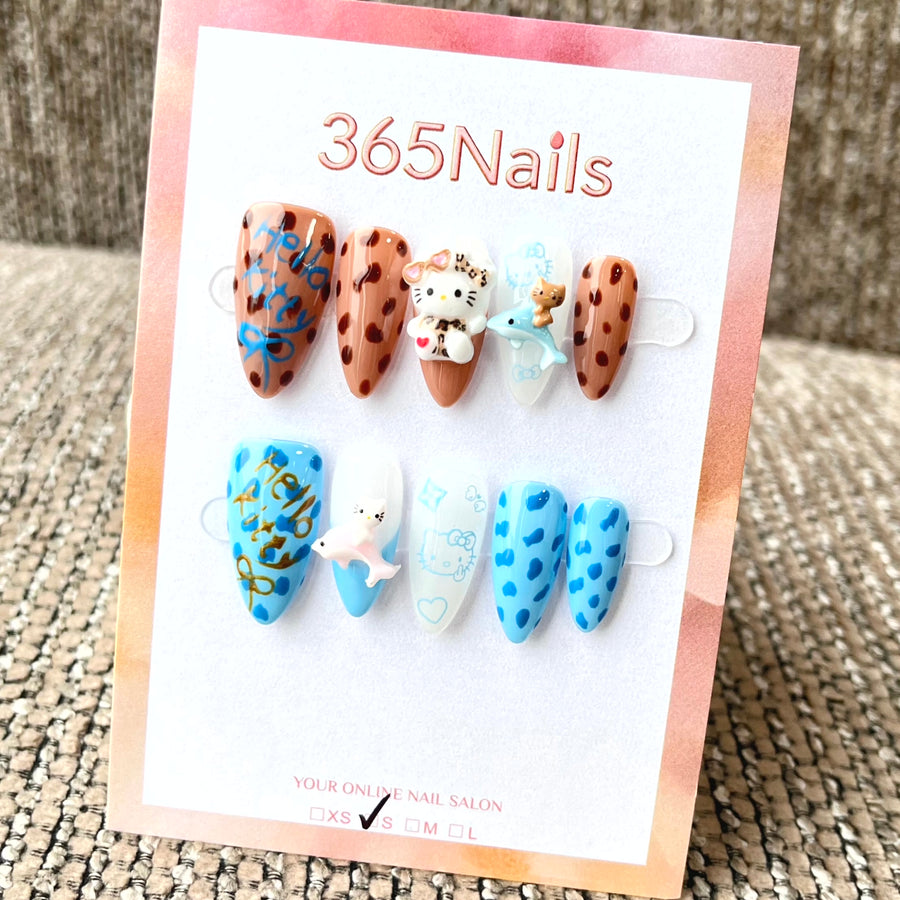 365nails: "Sweet Treats" – 3D Character & Leopard Print Handmade Almond Nails