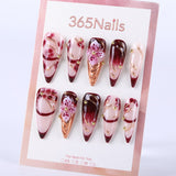 Berry Ice Cream Gold Beaded Long Pointed Hand-painted Press On Nail