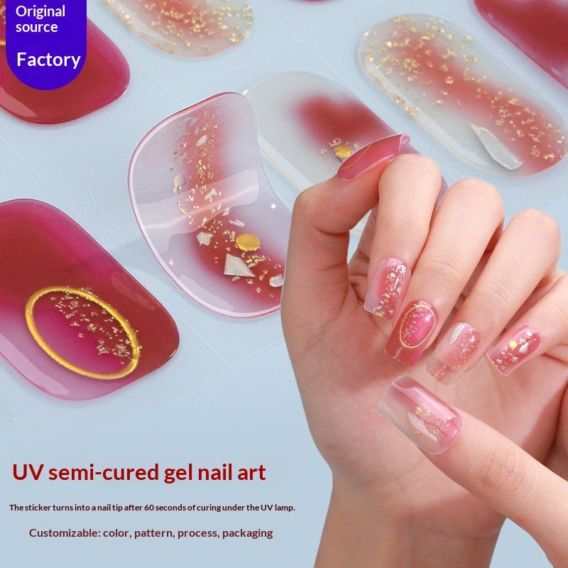 Semi-Cured Gel Nail Strips 3D Foil Gold Elegant Glossy Design (MOQ=3)