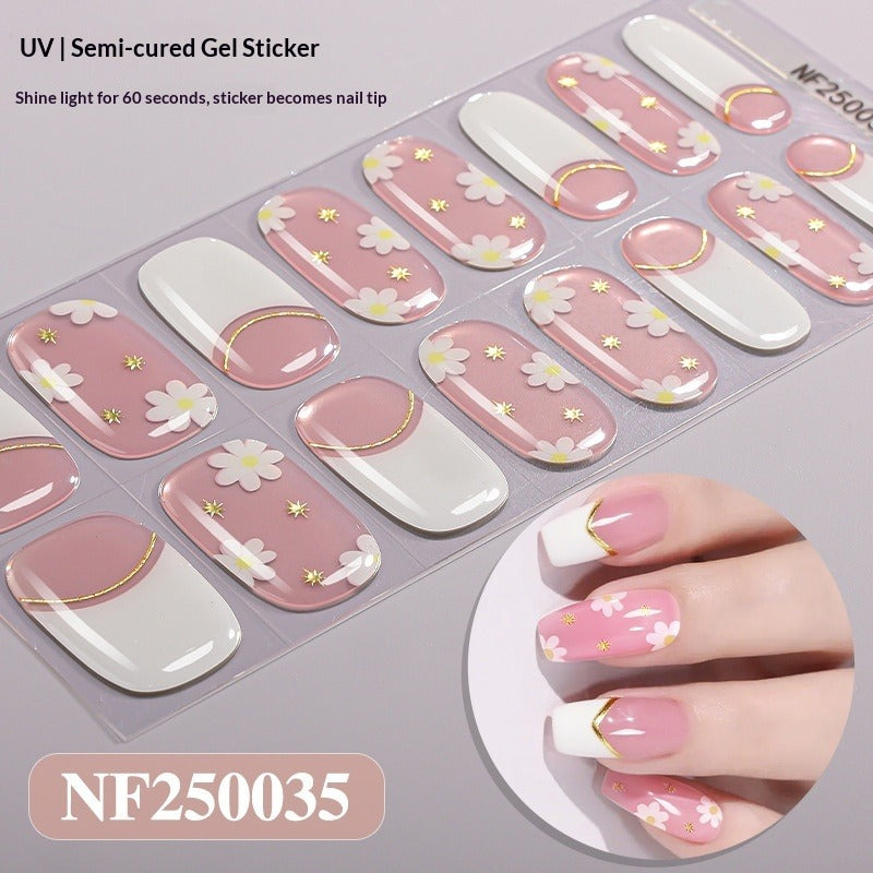 Semi-Cured Gel Nail Strips French Leopard Floral Glossy Design (MOQ=3)