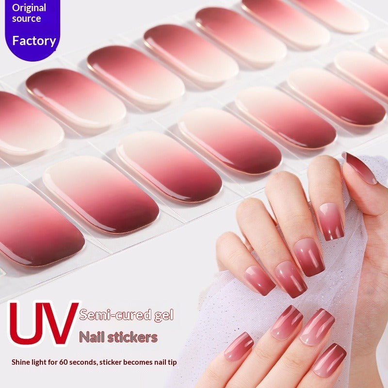 Semi-Cured Gel Nail Strips French Gradient Soft Glossy Design (MOQ=3)