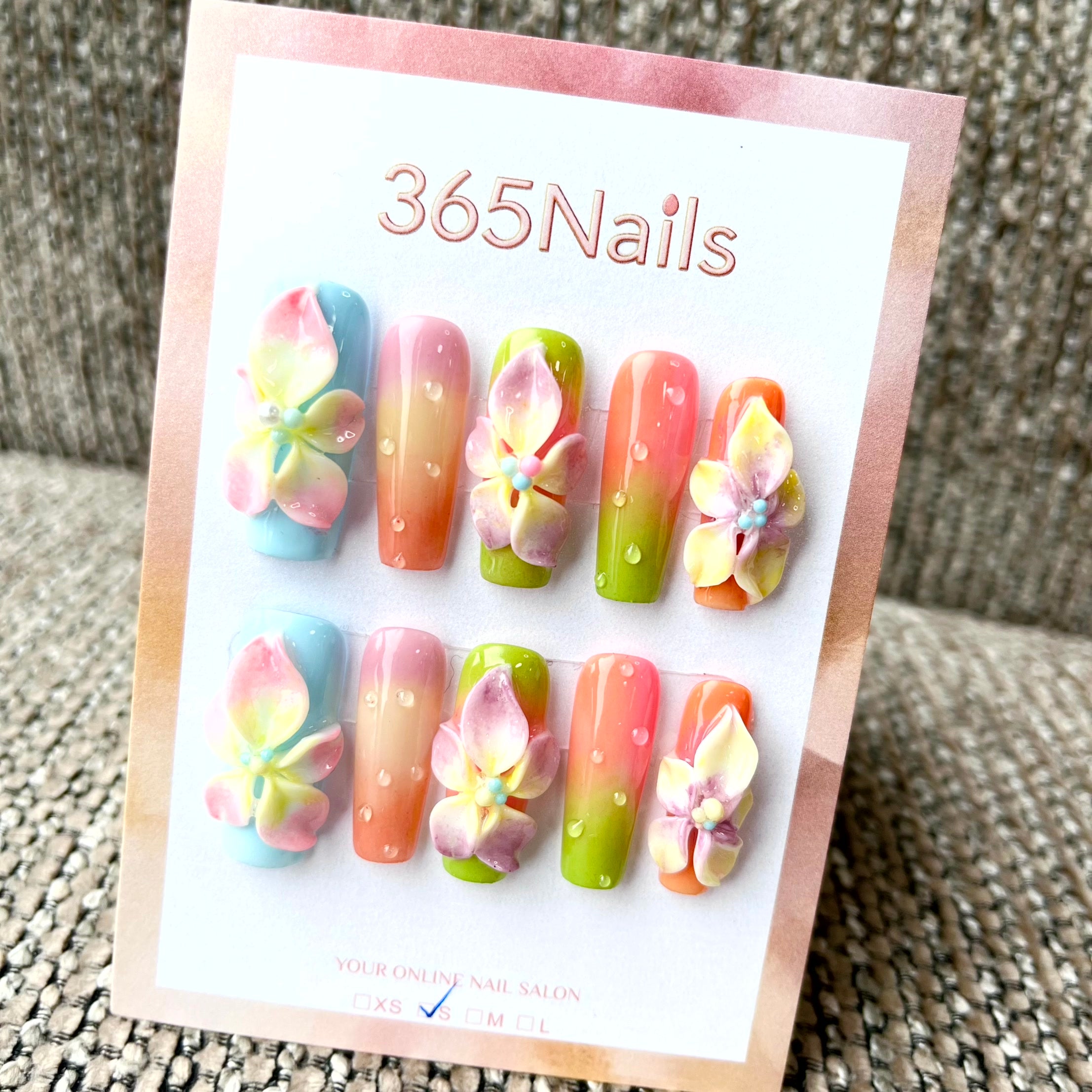 Summer Bloom: "Rainbow Orchid" – Long Coffin Press-on Nails