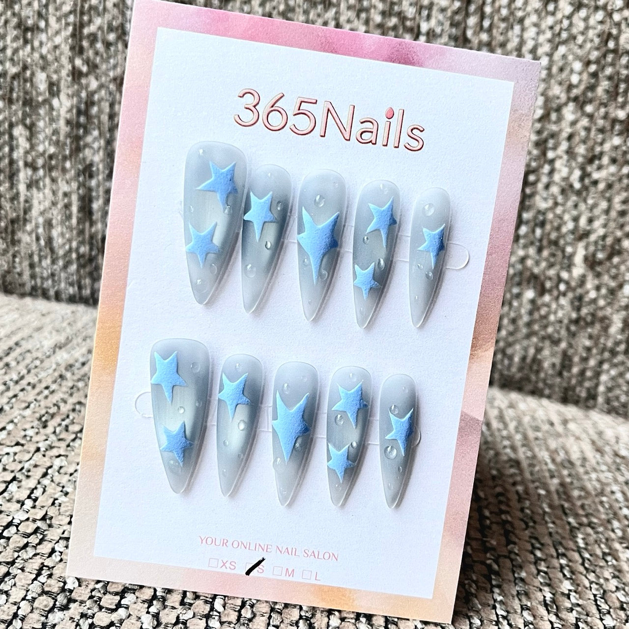 Clear & Blue Star 3D Charm Press-On Nails - Style 7014