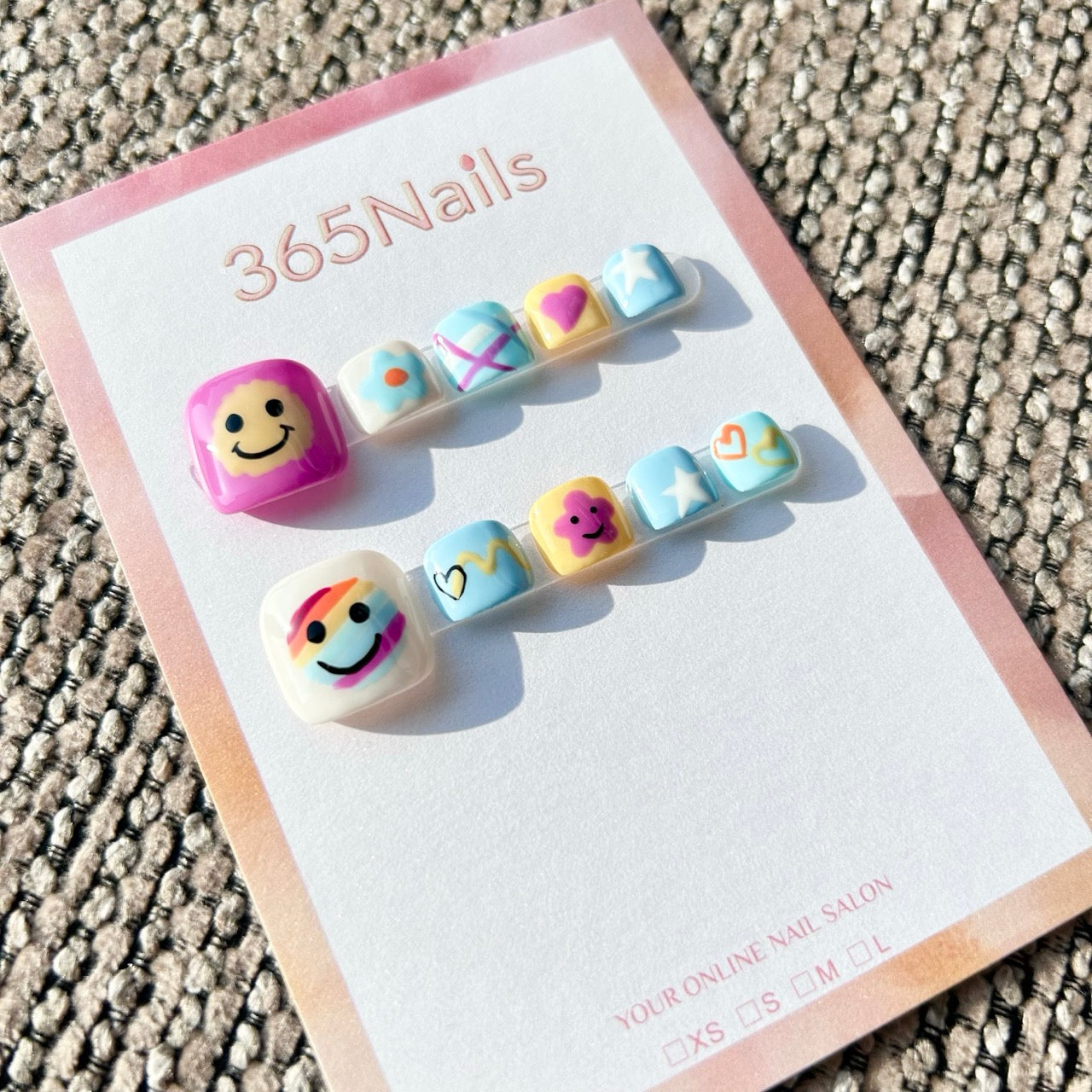365nails: "rainbow smiley face" – handmade press-on pedicure