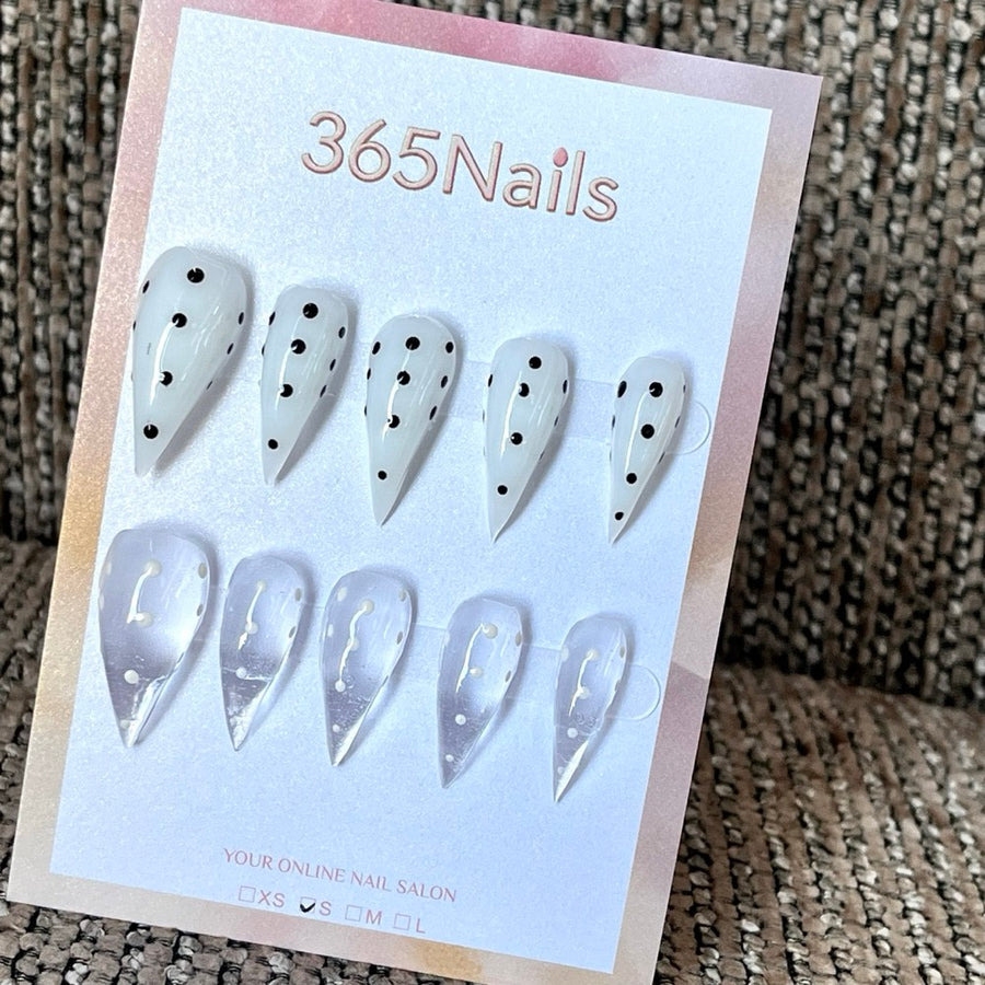 Dotted Moonphase - Ivory Holographic Press-On Nails