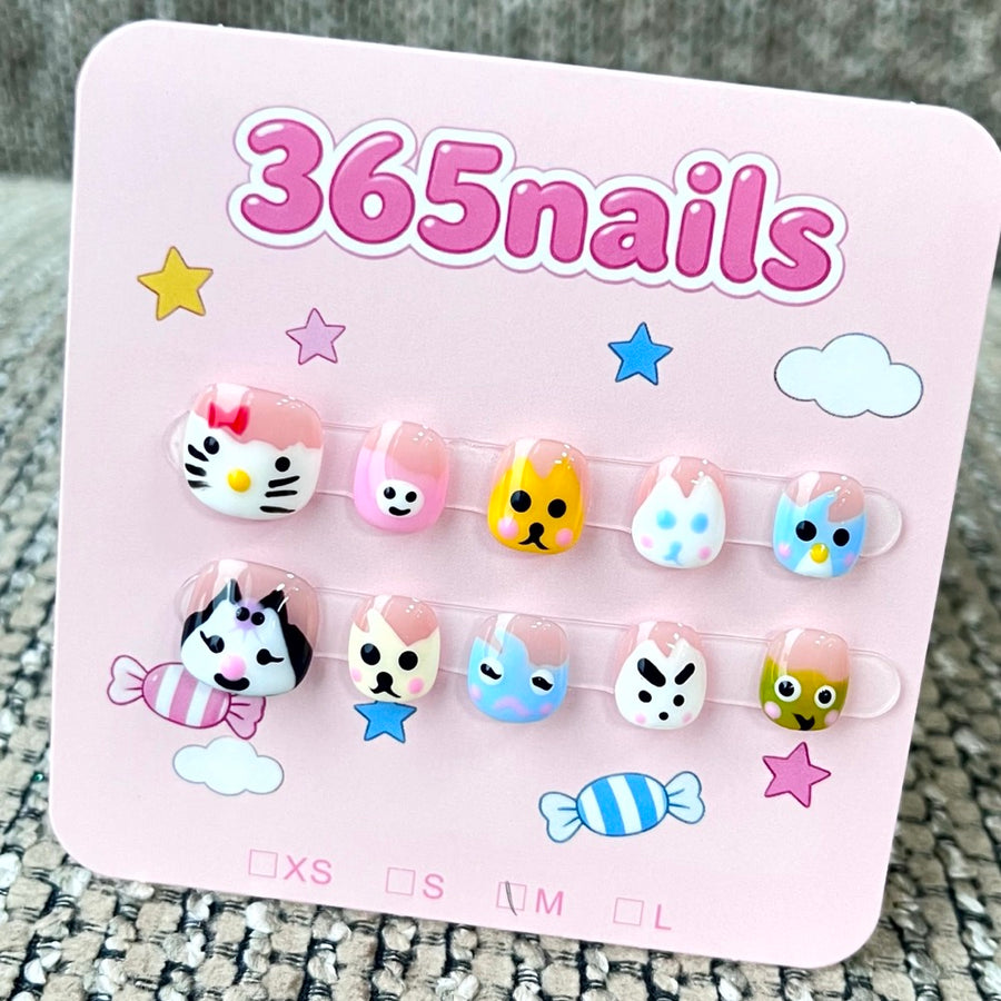 365nails: "귀여운 펫 친구들" – 3D 동물 얼굴 수제 숏 스퀘어형 네일