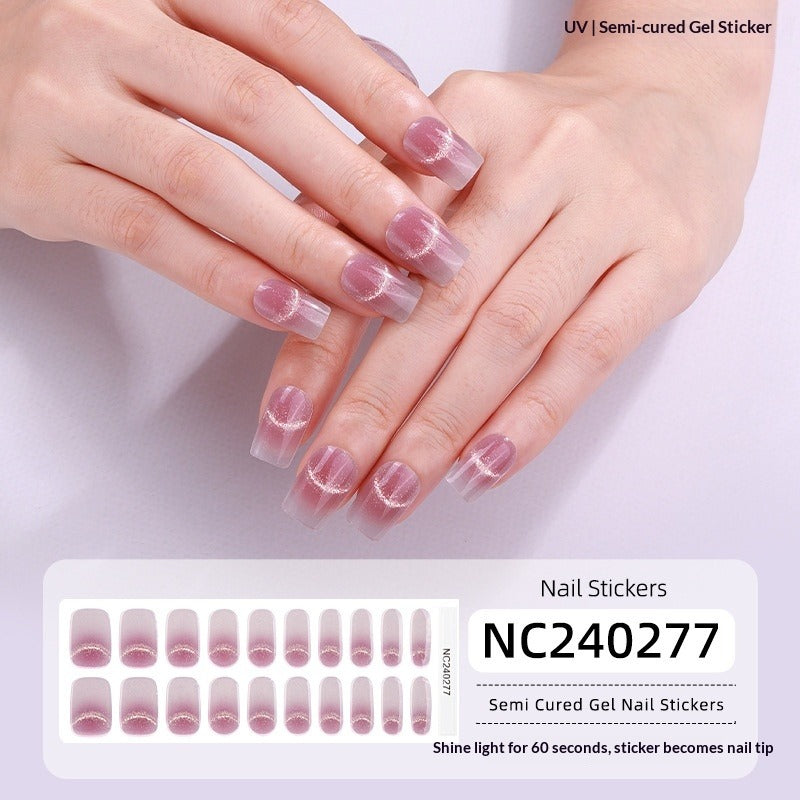 Semi-Cured Gel Nail Strips Sparkle Smiley Cat Eye Glossy Design (MOQ=3)