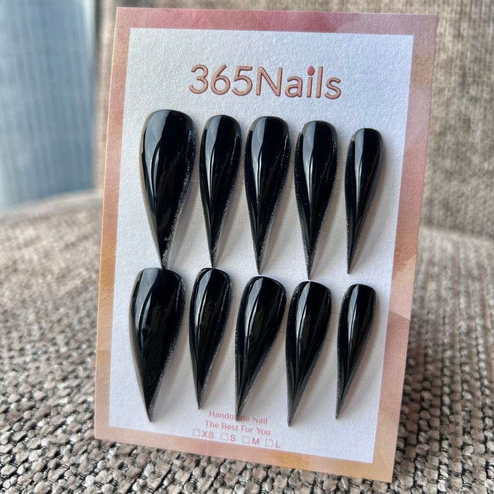 Midnight Shine Dragon Claw Stiletto Pure Glossy Black｜365Nails Premium Handmade Dragon Nail