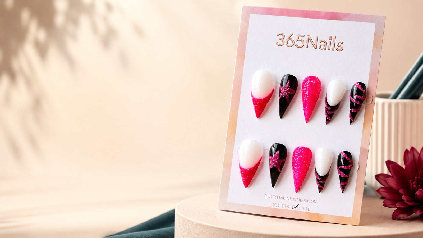 Curated ready-to-sell press-on nail styles arranged for wholesale selection