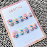 Sweet & Dopamine: "Pastel Icing Dream" – Sugary Glitter Base, 3D Layered Cream Texture, Flower & Moon Short Nails