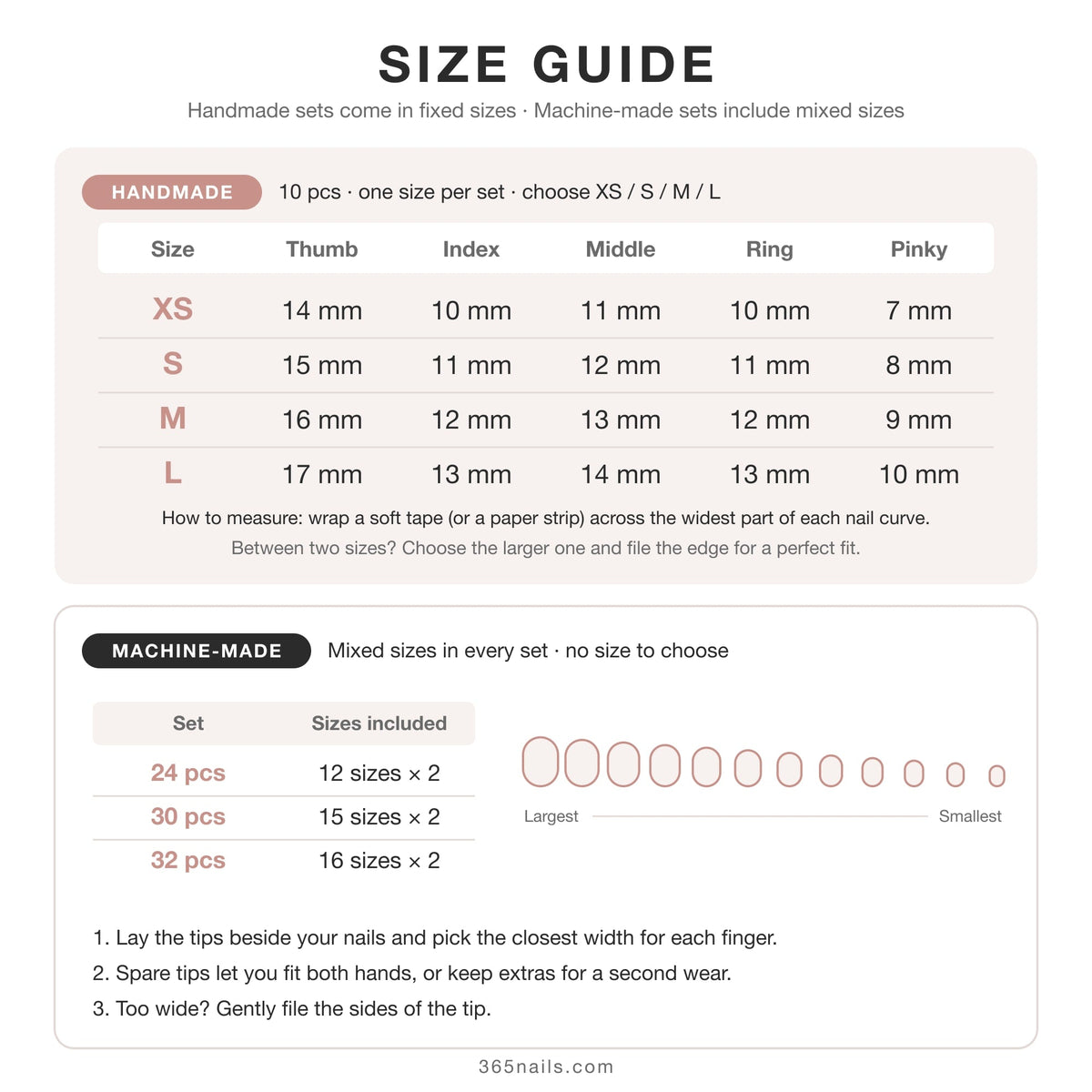 hot-selling press-on nails art tablets, red love Xingmanicure tablets, wholesale press on nails 365nails – Size Guide