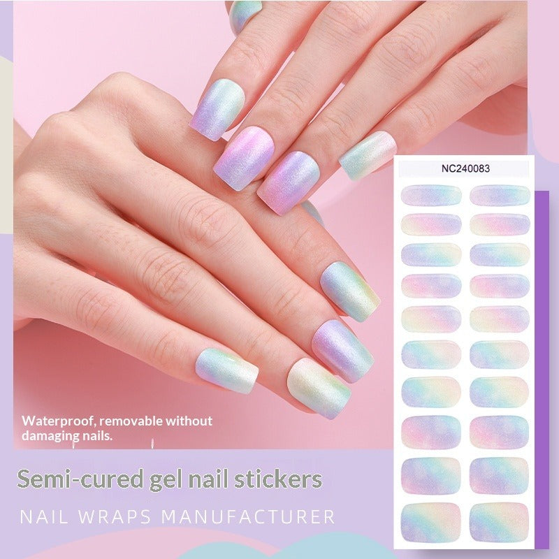 Semi-Cured Gel Nail Strips Sparkle Cat Eye Gradient Rainbow Pearl (MOQ=3)