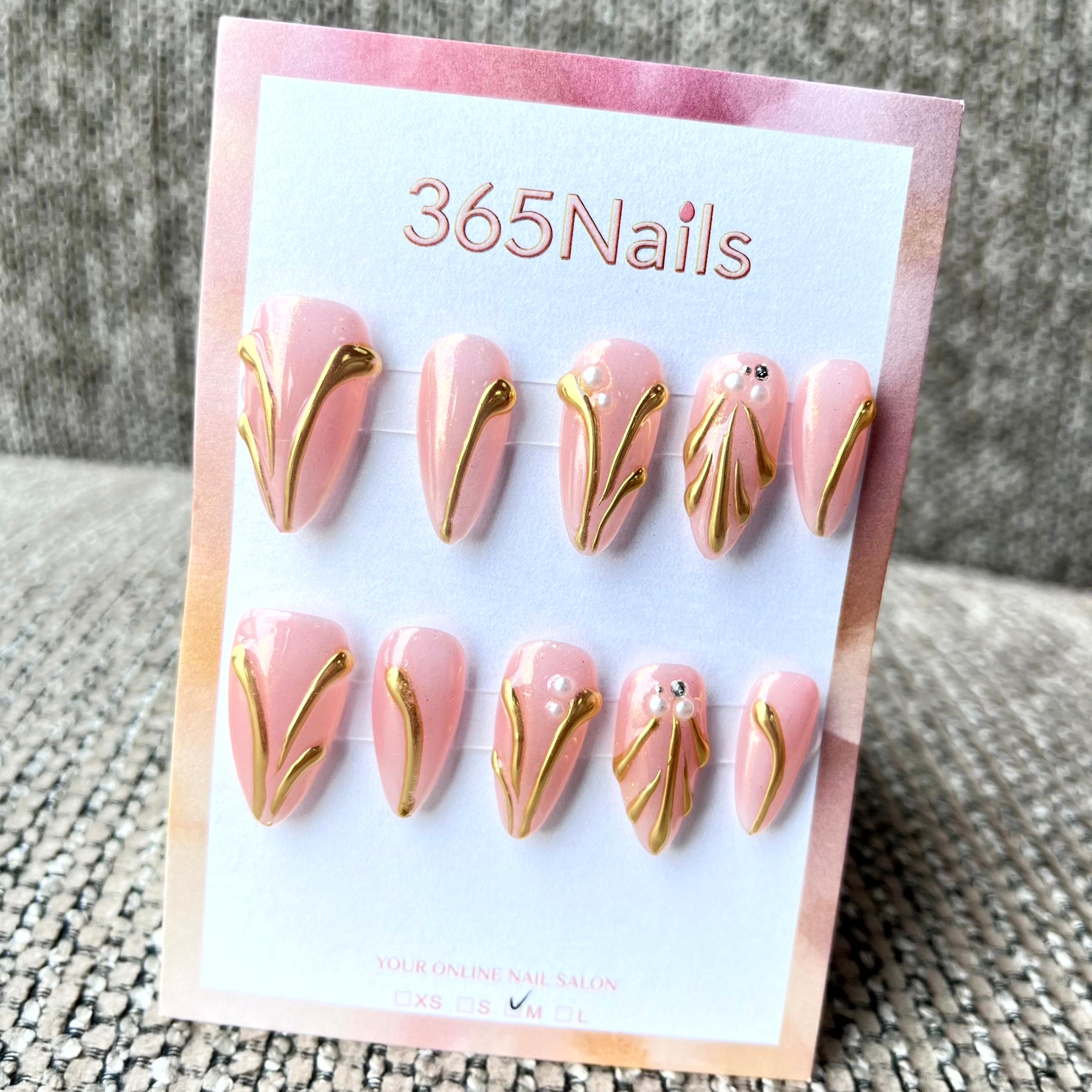365nails：「胭脂金光」— 手工製 中長款 尖形 穿戴甲