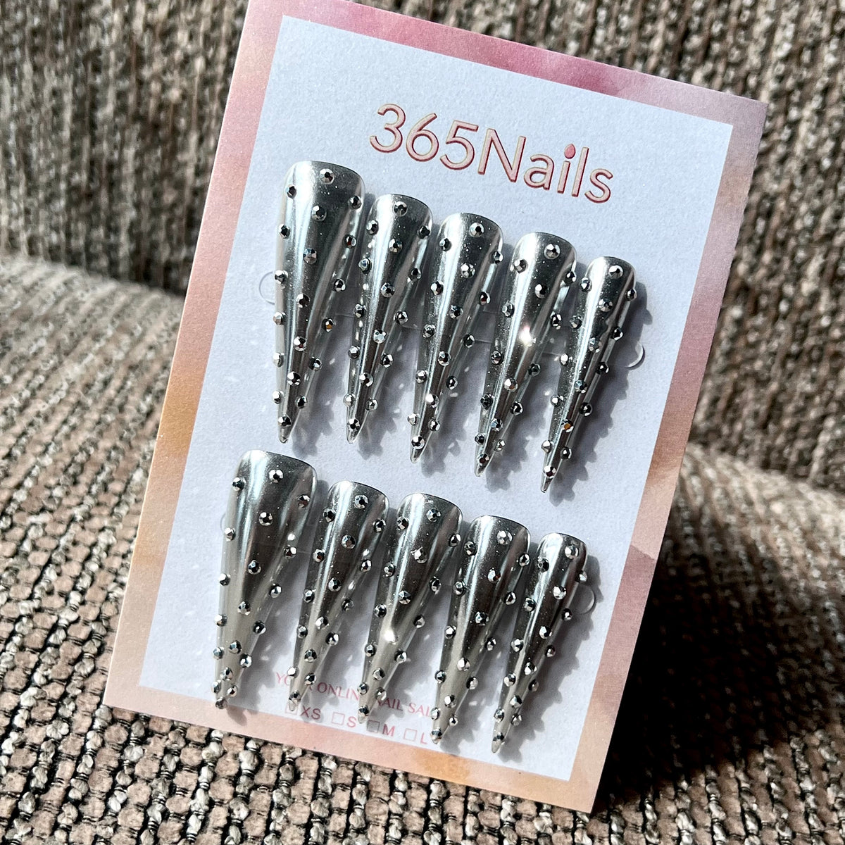 Chrome Stardust - Silver Crystal Stiletto Press-On Nails | Crystal Armor Series