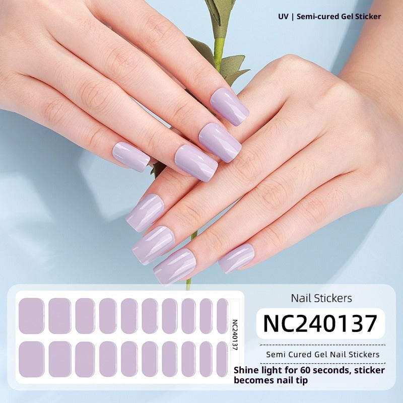 Semi-Cured Gel Nail Strips Solid Pearl Shimmer Glossy Design (MOQ=3)