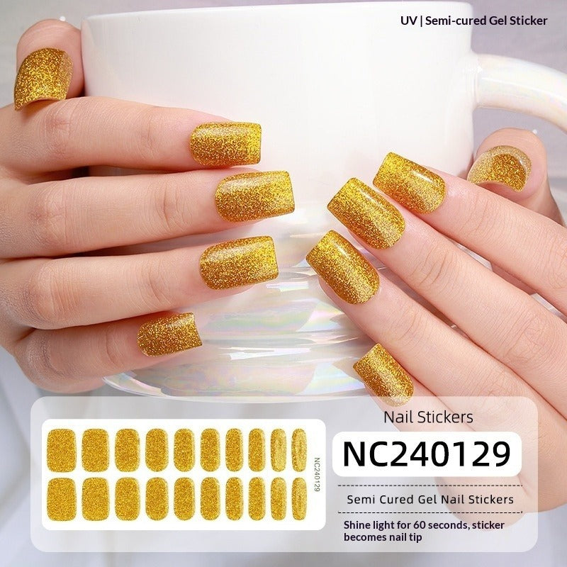 Semi-Cured Gel Nail Strips Sparkle Cat Eye Pearl Glossy Design (MOQ=3)