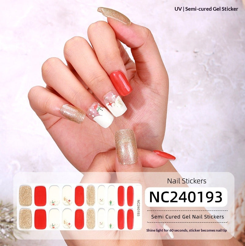 Semi-Cured Gel Nail Strips 3D Foil Christmas Snowflake Glow Design (MOQ=3)