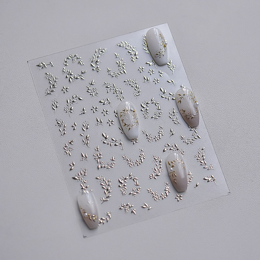 Gold Foil Foliage Nail Stickers – Botanical Metallic Collection