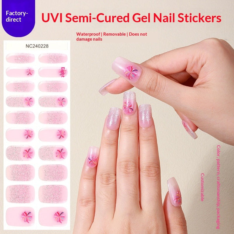 Semi-Cured Gel Nail Strips Gradient French Soft Pink Glossy Set (MOQ=3)