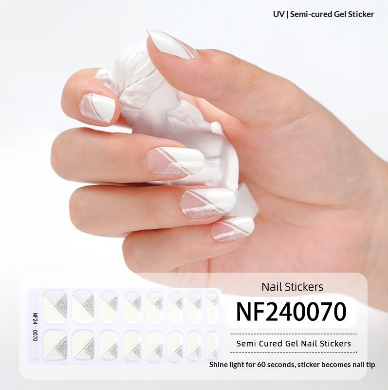 Semi-Cured Gel Nail Strips French Leopard Chic Glossy Design (MOQ=3)