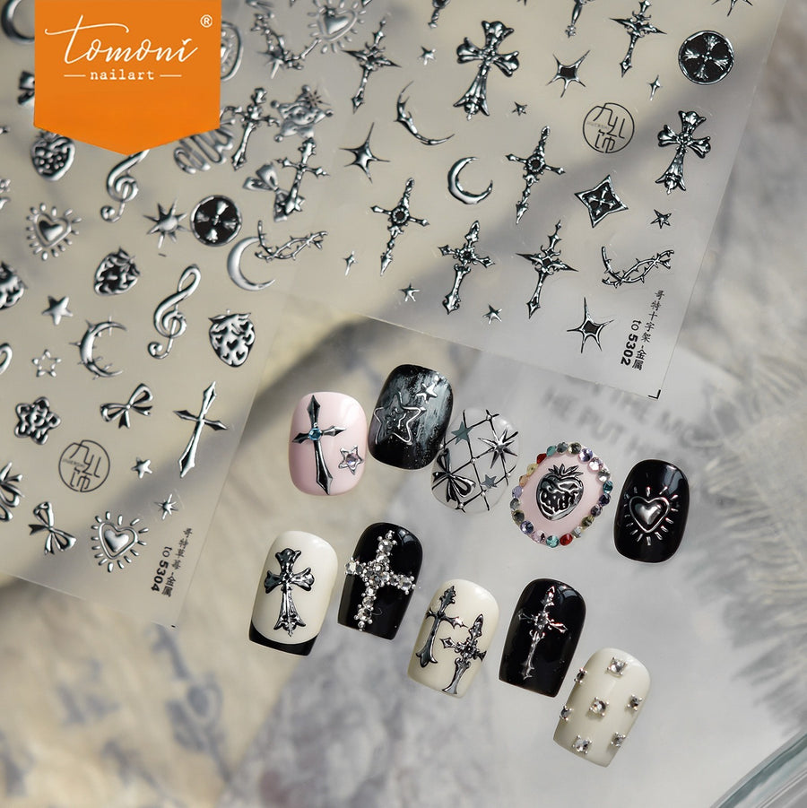 Silver Gothic Cross – Edgy Punk Nail Art Stickers