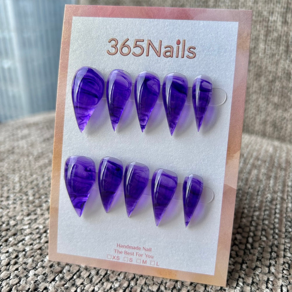 Amethyst Flow Dragon Claw Stiletto Press On Nails｜Deep Purple Marble Jelly｜365Nails Premium Handmade Dragon Series