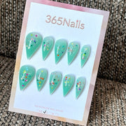 Mint Confetti Meadow - Green Press-On Nails