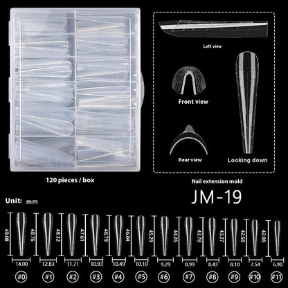 Nail Tips 120 transparent crystal nail molds, boxed with graduated crystal extension nail molds,  rapid phototherapy extension nail molds
