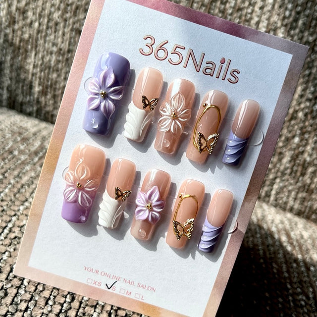 Lilac Ribbon - Purple Nude Bow Press-On Nails