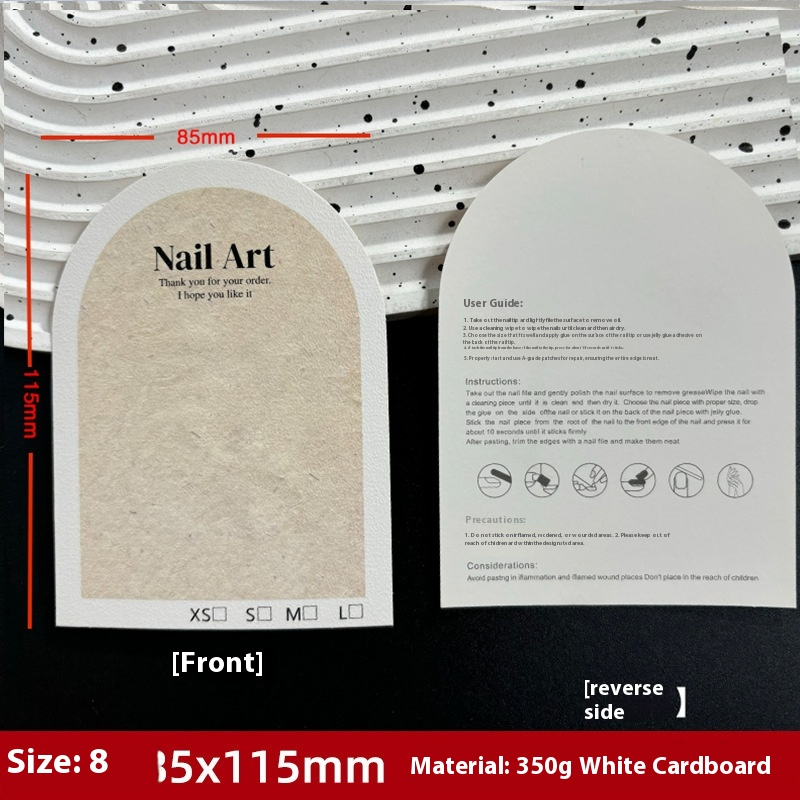 Press-On Nails Instruction Card arched eggshell pattern white card (MOQ:50 pieces)