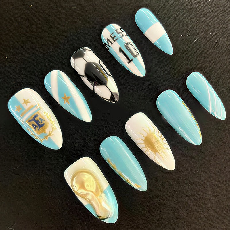World Cup Argentina Messi #10 Emblem Stiletto Press-On Nails (Elegant/24pcs/Stiletto)
