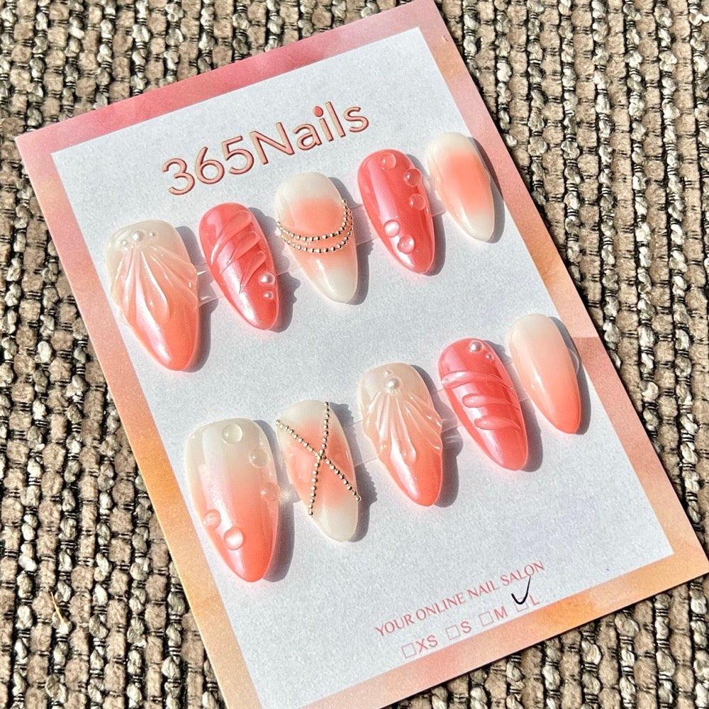 365nails: "Blush Pink Gradient Dew Drop Chain" – Handmade Medium Stiletto Press-On Nails
