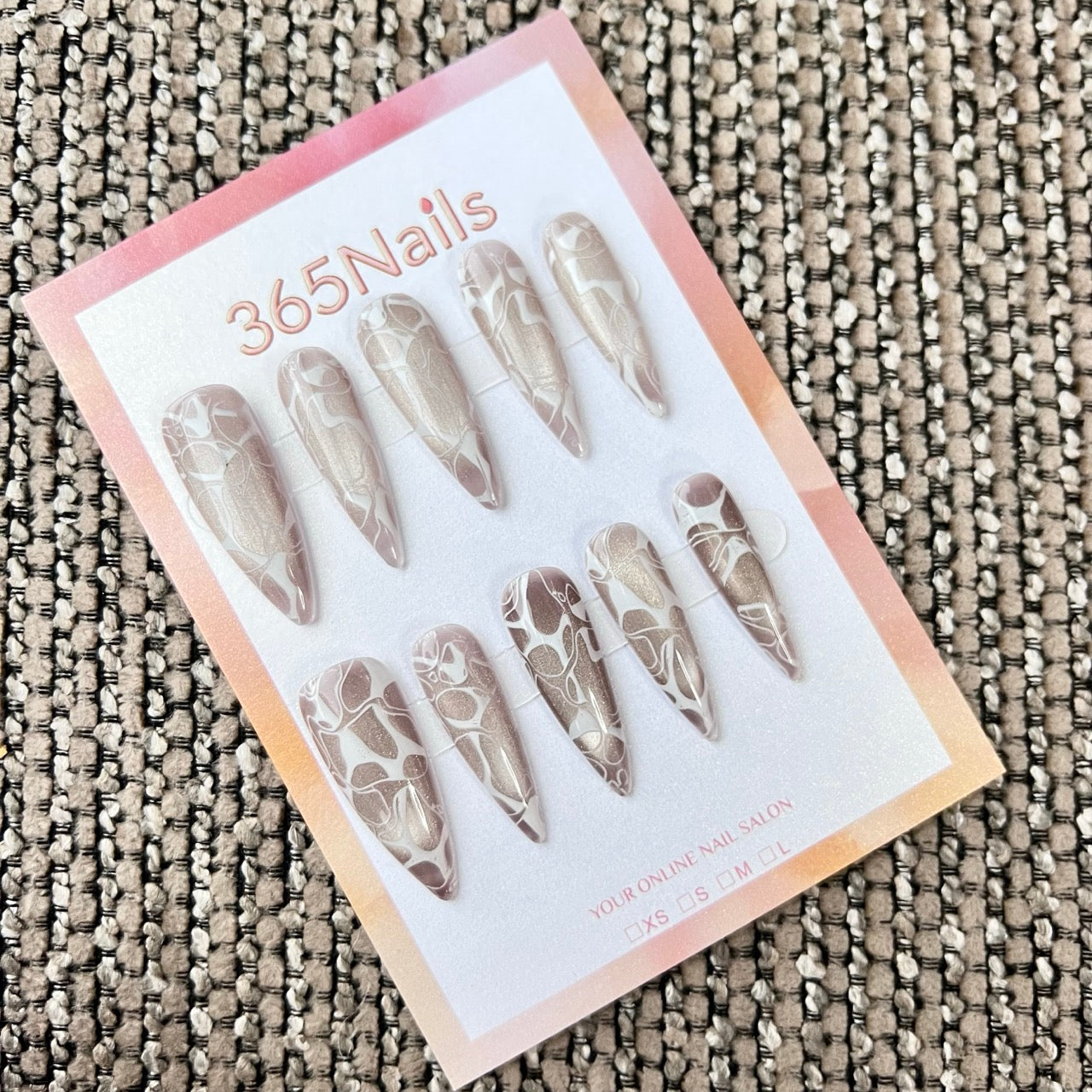 Cosmic Fatale: "Mocha Marble Flow" – Long Sharp Stiletto Handmade Press On Nails
