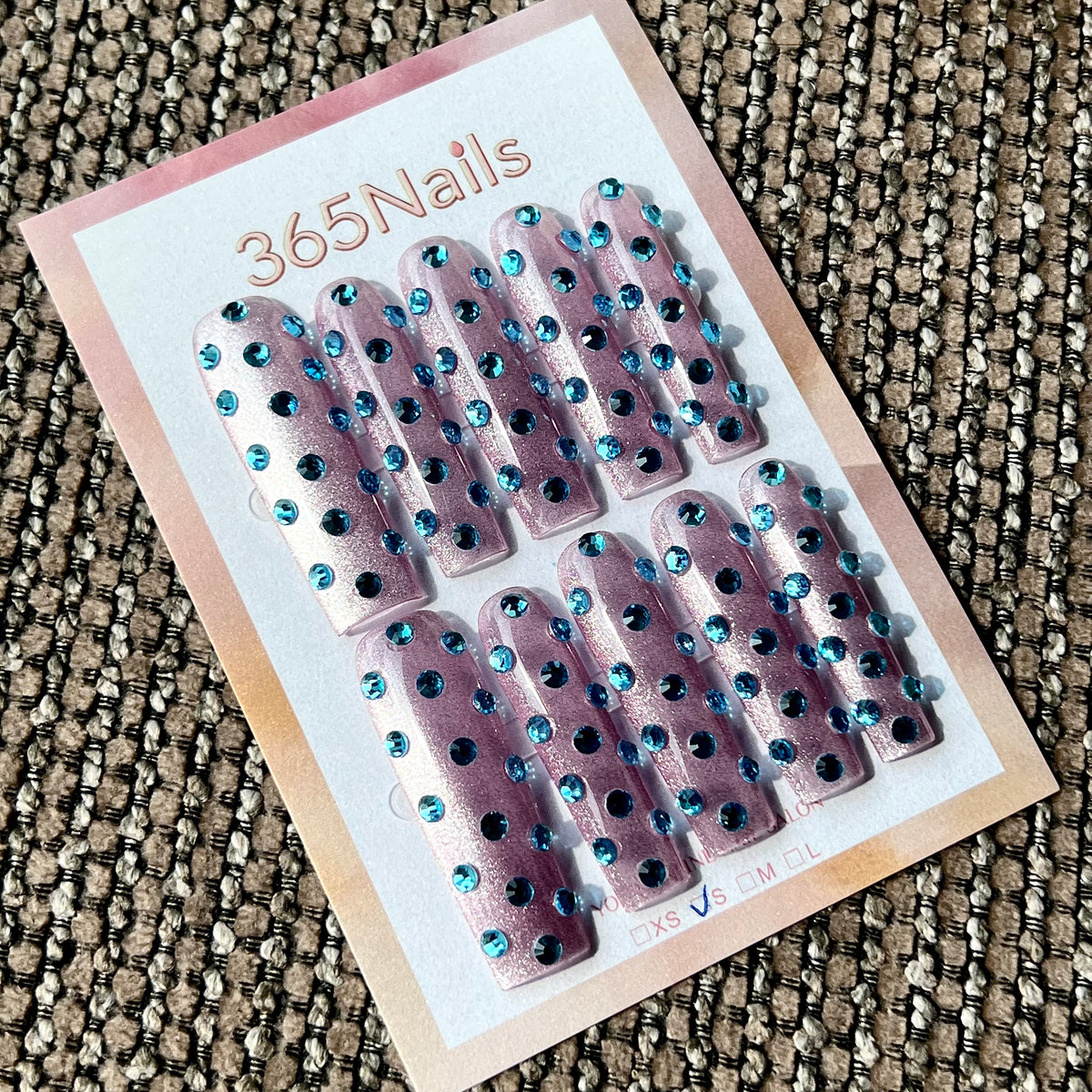Aqua Rose - Pink Blue Crystal Long Square Press-On Nails | Crystal Armor Series