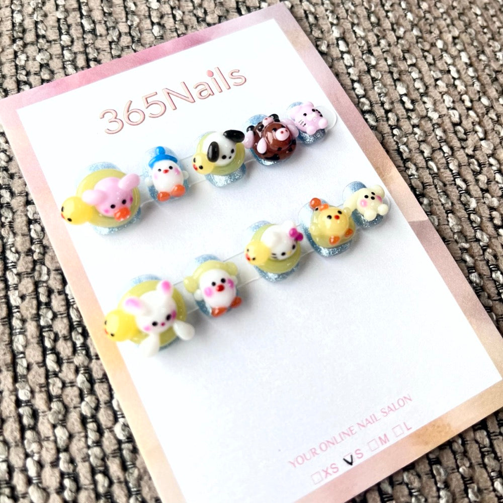 365nails: "Cozy Critters" – 3D Pastel Cartoon Short Square Nails