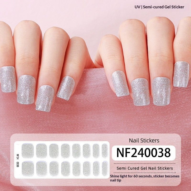 Semi-Cured Gel Nail Strips Pure Color Glitter Sheer Glossy Set (MOQ=3)