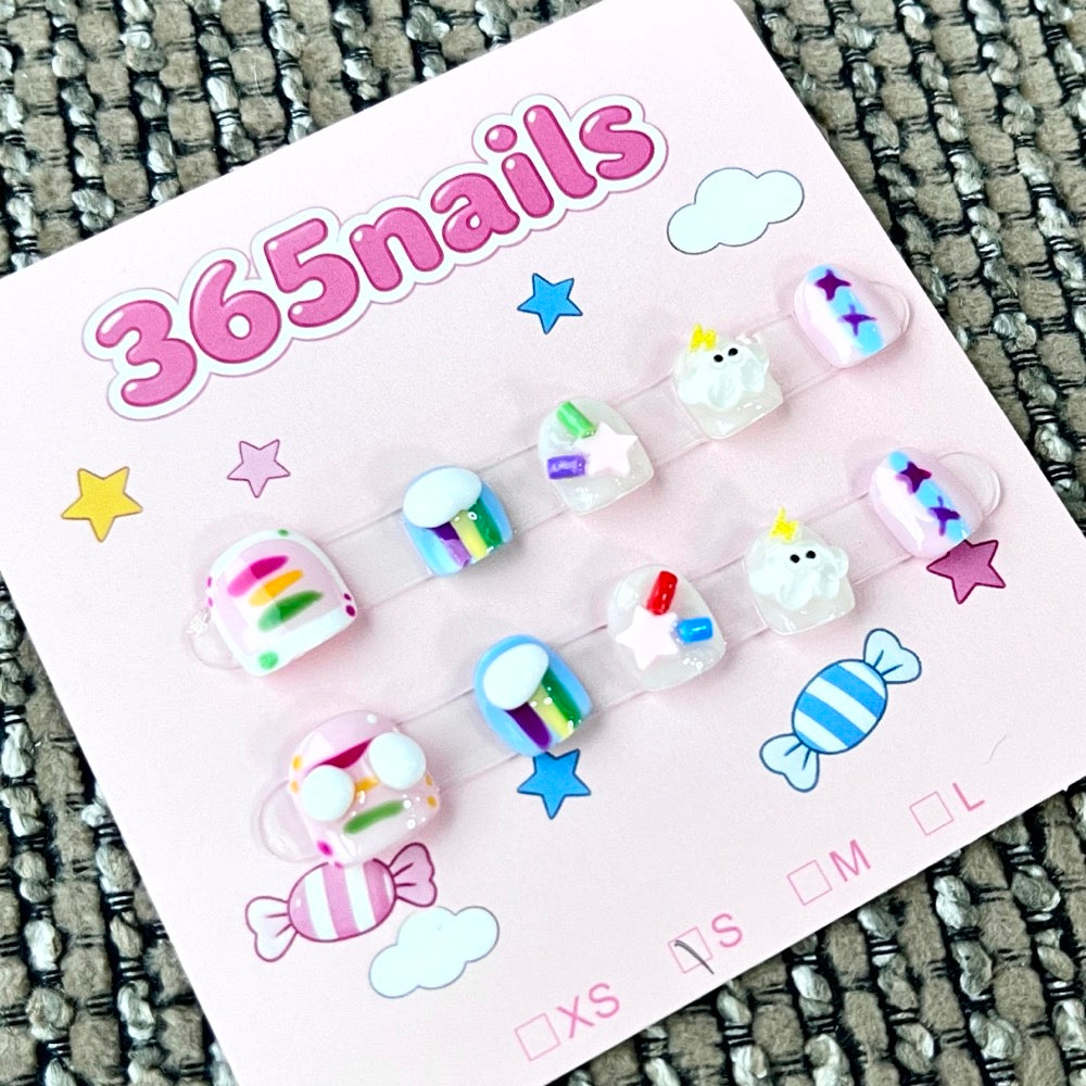365nails: "Rainbow Candyland" – 3D Handcrafted Sweet Style Short Square Nails